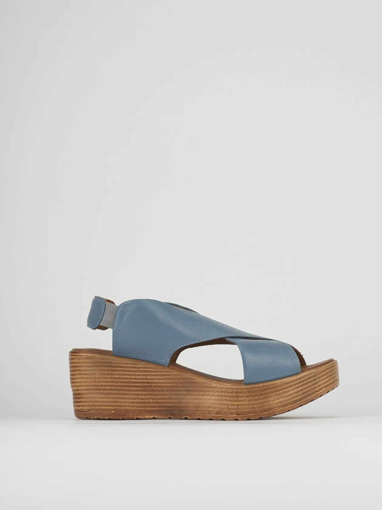 Sandali zeppa tacco 6cm pelle azzurro