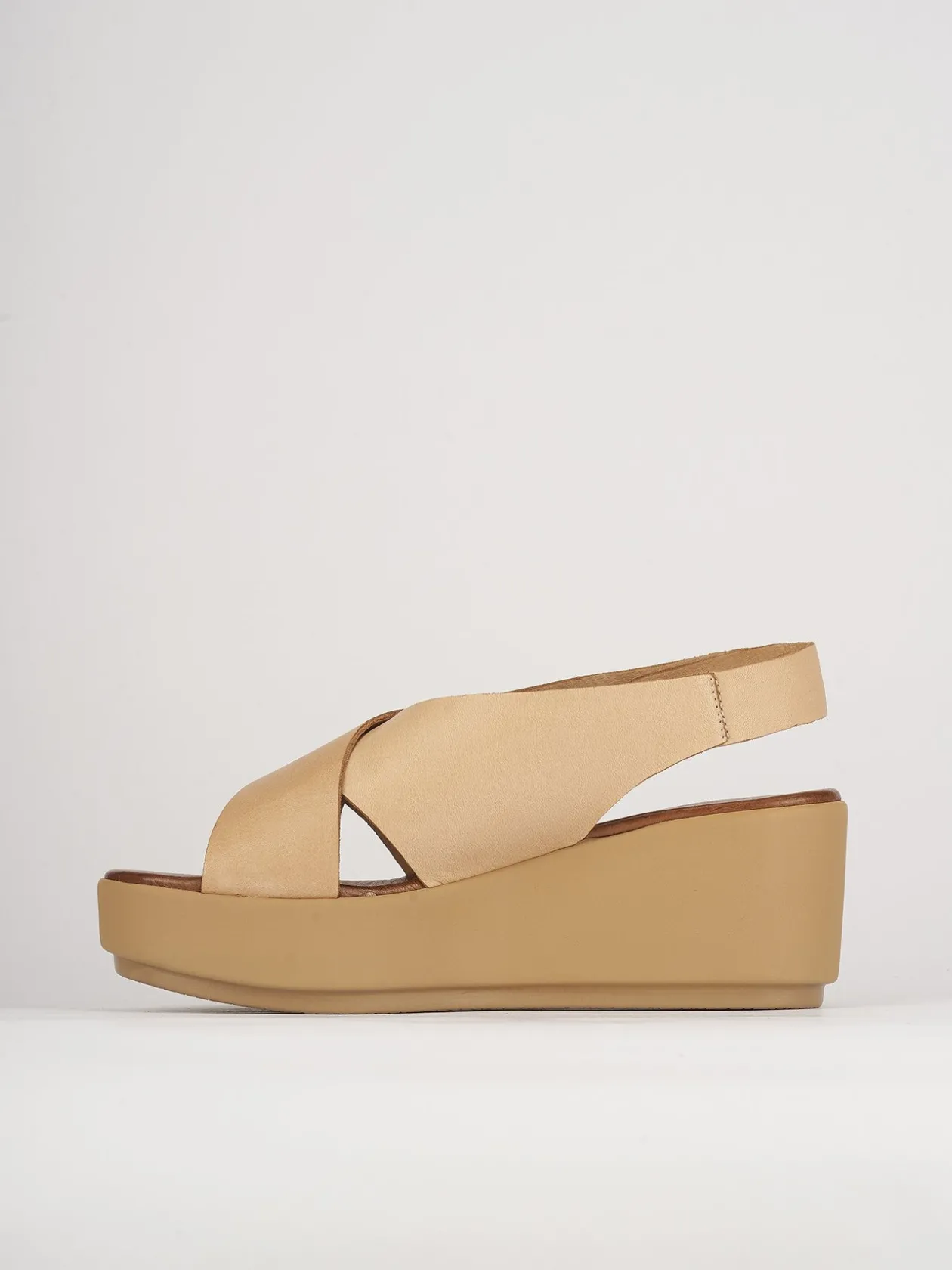 Sandali zeppa tacco 7cm pelle beige