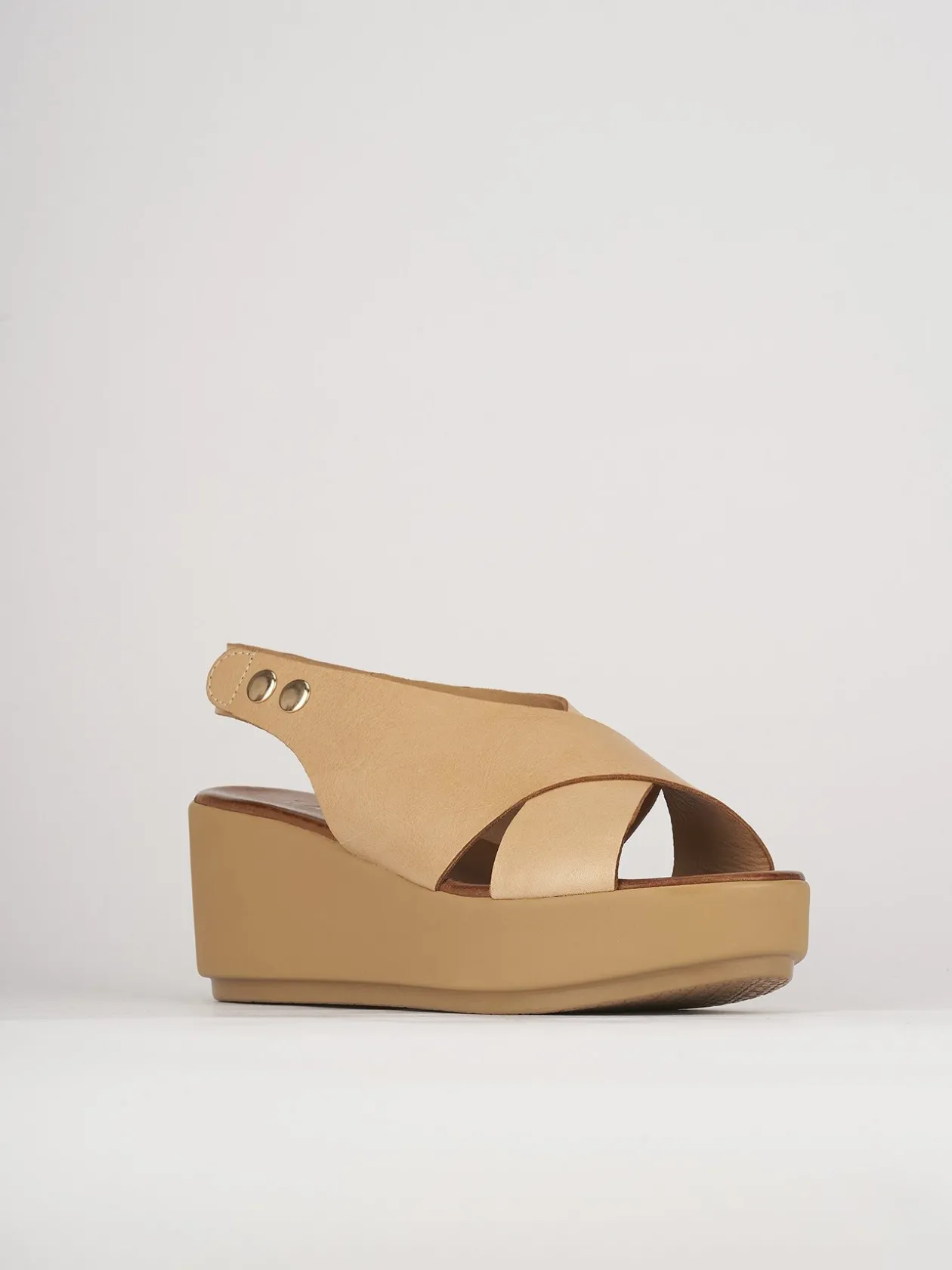 Sandali zeppa tacco 7cm pelle beige