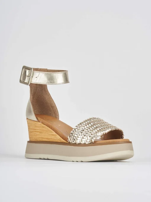 Sandali zeppa tacco 8cm pelle oro