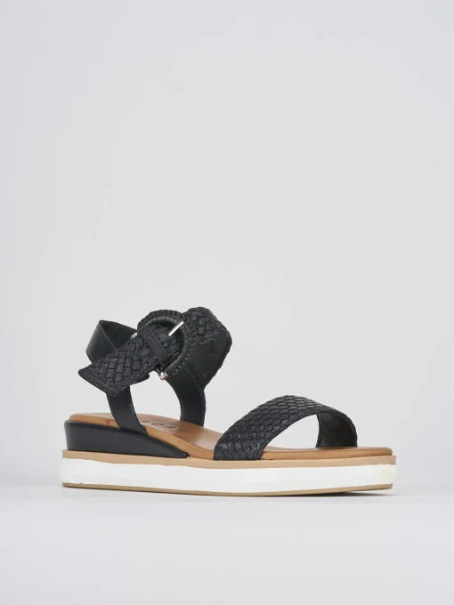 Sandali zeppa tacco 3cm pelle nero