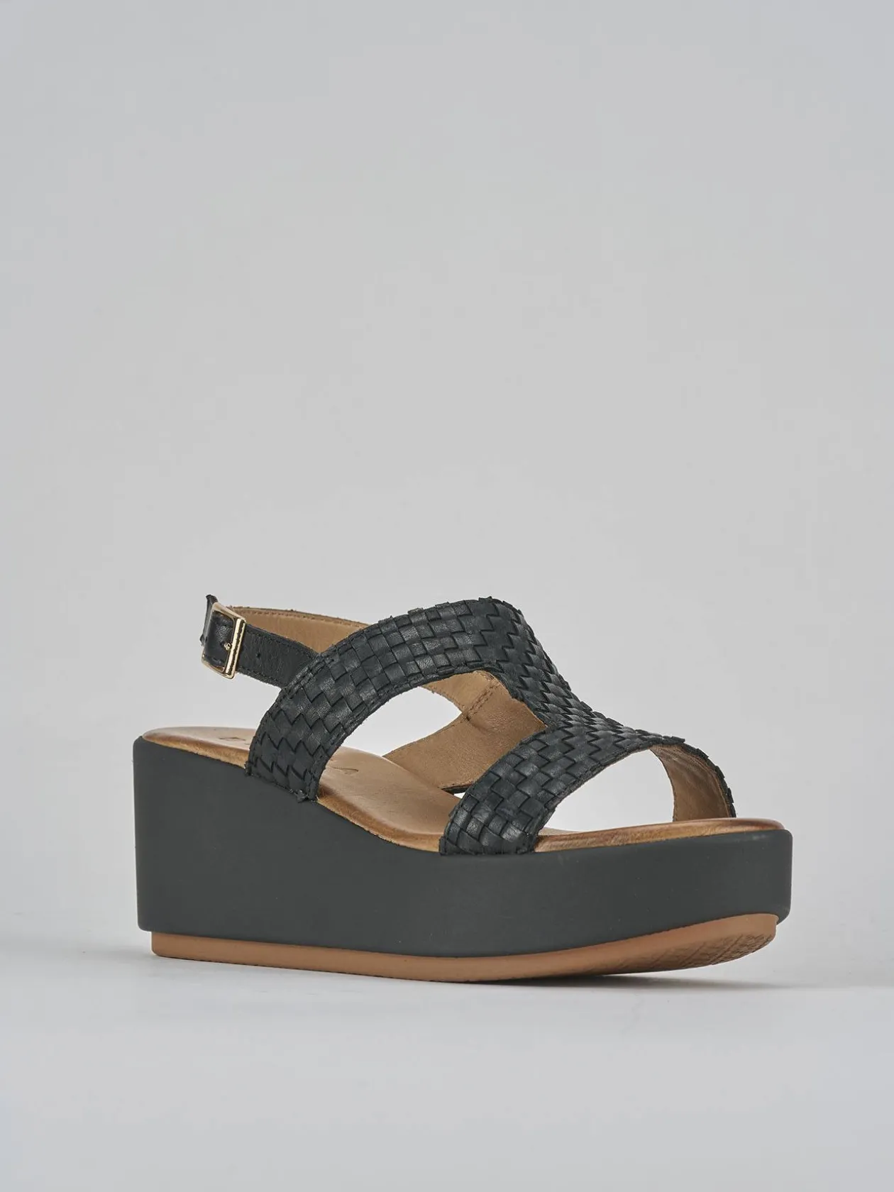 Sandali zeppa tacco 7cm pelle nero