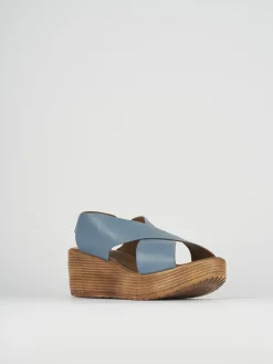 Sandali zeppa tacco 6cm pelle azzurro