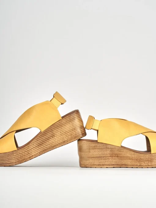 Sandali zeppa tacco 6cm pelle giallo