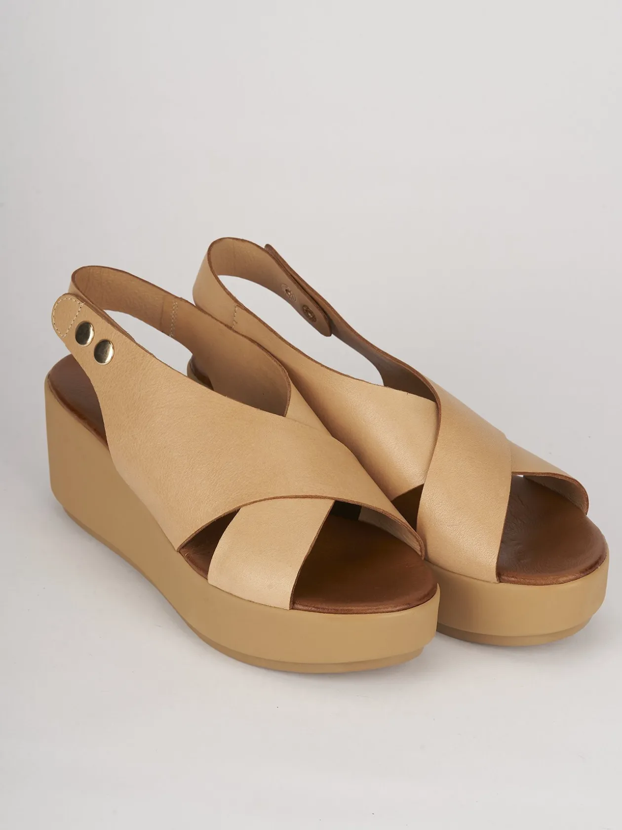Sandali zeppa tacco 7cm pelle beige