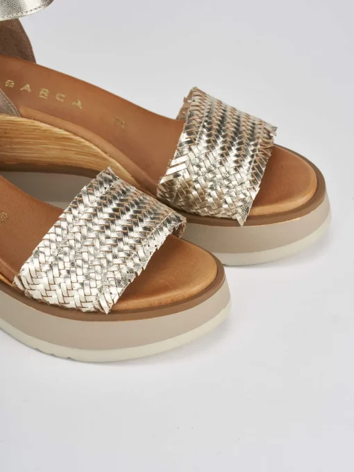 Sandali zeppa tacco 8cm pelle oro