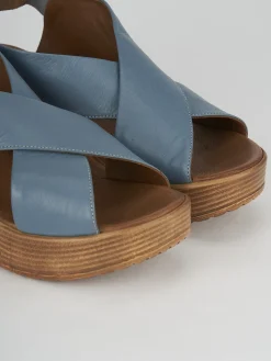 Sandali zeppa tacco 6cm pelle azzurro