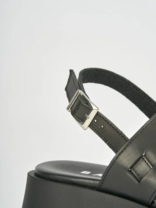 Sandali zeppa tacco 4cm pelle nero