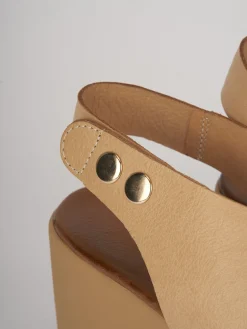 Sandali zeppa tacco 7cm pelle beige