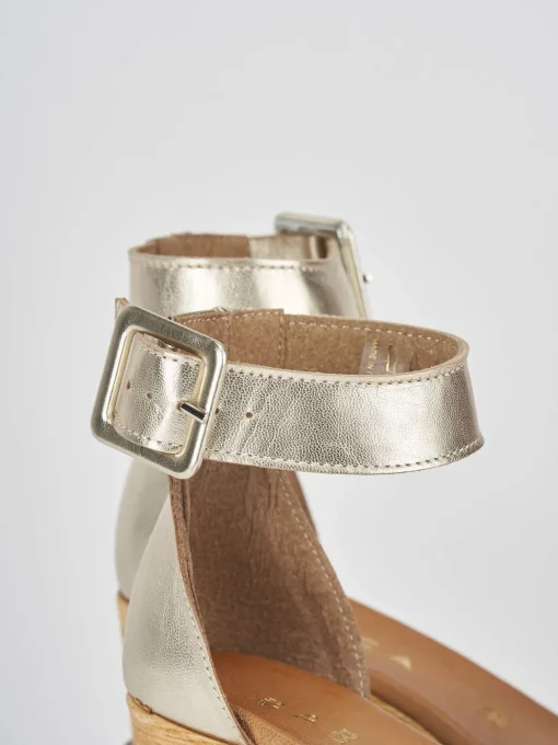 Sandali zeppa tacco 8cm pelle oro
