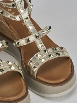 Sandali zeppa tacco 8cm pelle oro