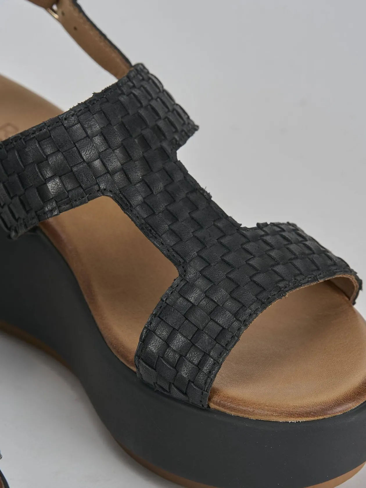 Sandali zeppa tacco 7cm pelle nero