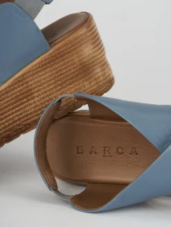 Sandali zeppa tacco 6cm pelle azzurro