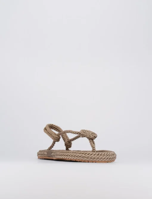 Sandalo infradito tacco 1 cm beige tessuto
