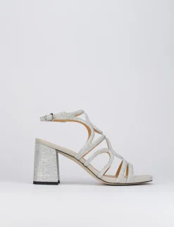 Sandalo tacco 8 cm argento pelle