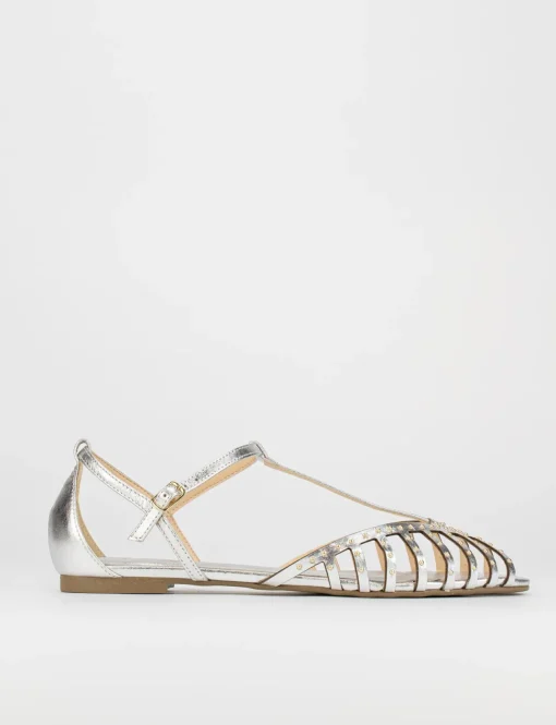 Sandalo tacco 1 cm argento pelle