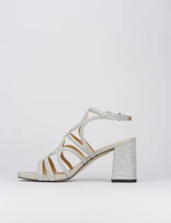 Sandalo tacco 8 cm argento pelle