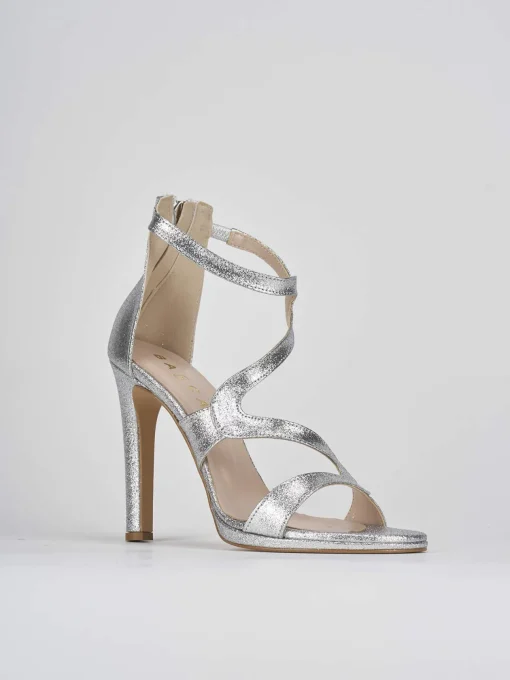 Sandalo tacco 7 cm argento glitter