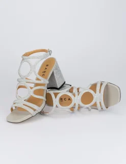 Sandalo tacco 8 cm argento pelle