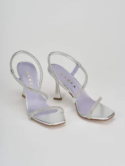 Sandalo tacco 9 cm argento raso