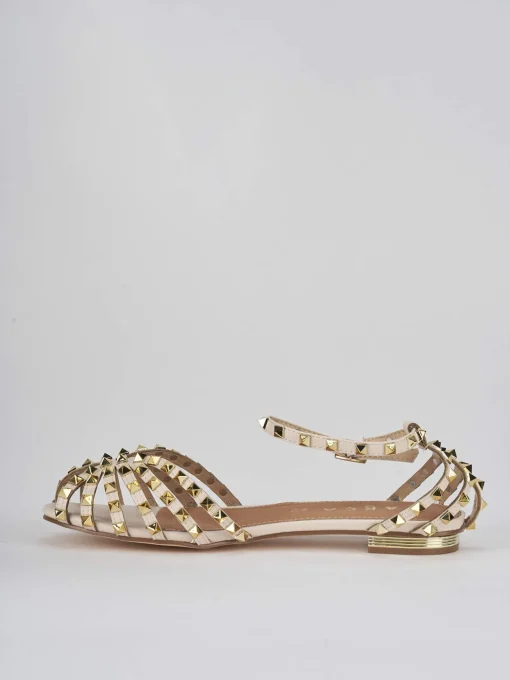 Sandalo tacco 1 cm beige pelle