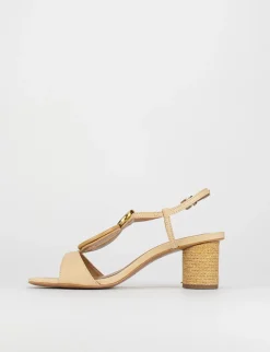 Sandalo tacco 5 cm beige pelle