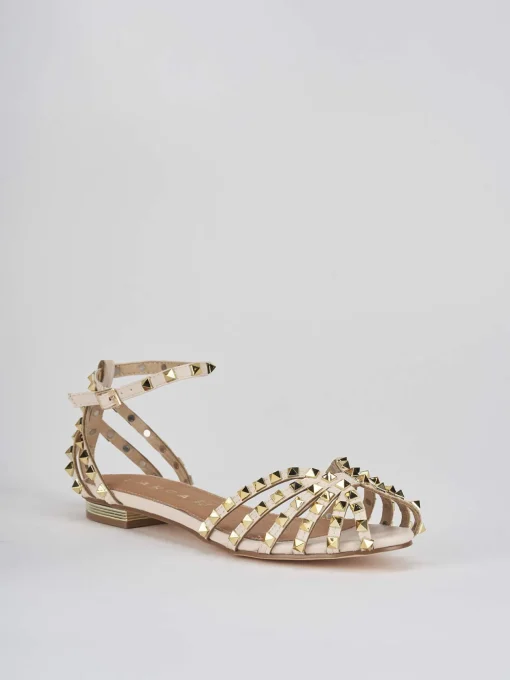 Sandalo tacco 1 cm beige pelle