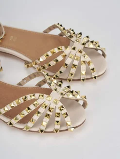 Sandalo tacco 1 cm beige pelle