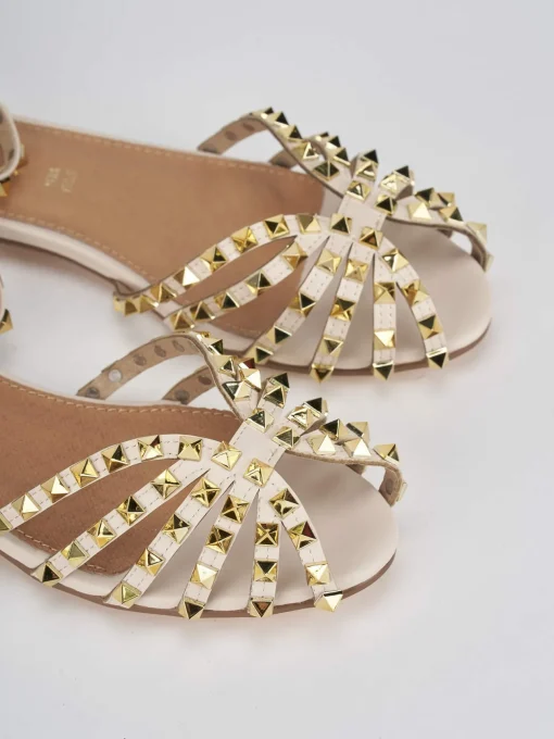 Sandalo tacco 1 cm beige pelle
