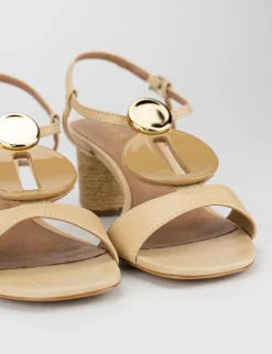 Sandalo tacco 5 cm beige pelle