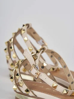 Sandalo tacco 1 cm beige pelle