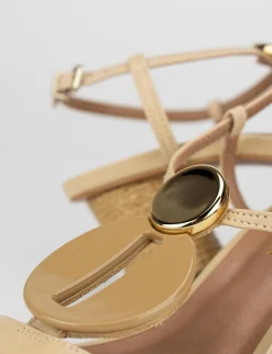 Sandalo tacco 5 cm beige pelle