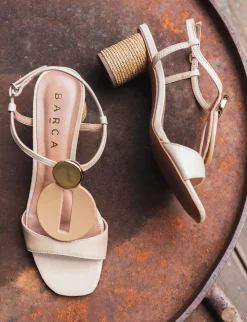 Sandalo tacco 5 cm beige pelle