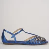 Sandalo tacco 1 cm blu pelle