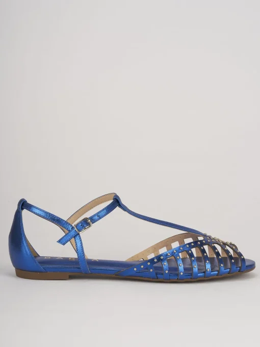 Sandalo tacco 1 cm blu pelle