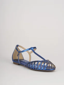Sandalo tacco 1 cm blu pelle