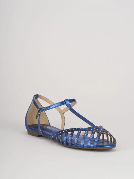 Sandalo tacco 1 cm blu pelle