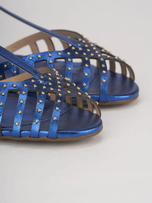 Sandalo tacco 1 cm blu pelle