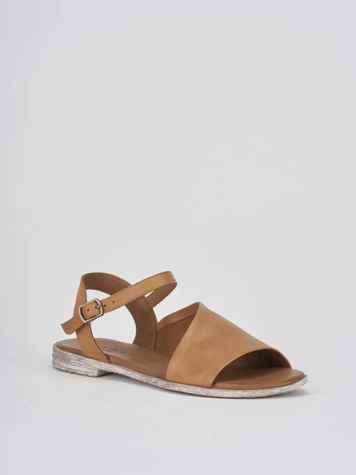 Sandalo tacco 1 cm marrone pelle