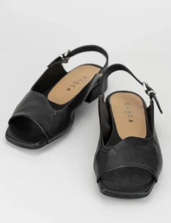 Sandalo tacco 1 cm nero pelle