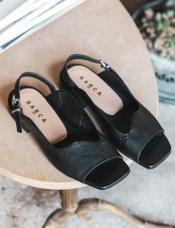 Sandalo tacco 1 cm nero pelle