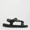 Sandalo tacco 1 cm nero tessuto