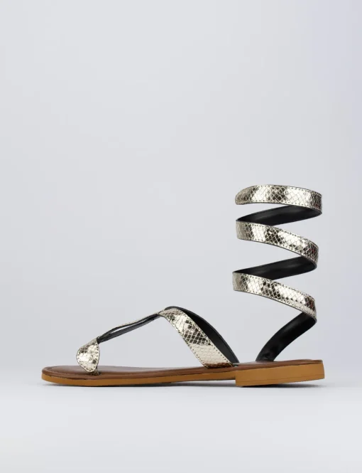 Sandalo tacco 1 cm oro pelle