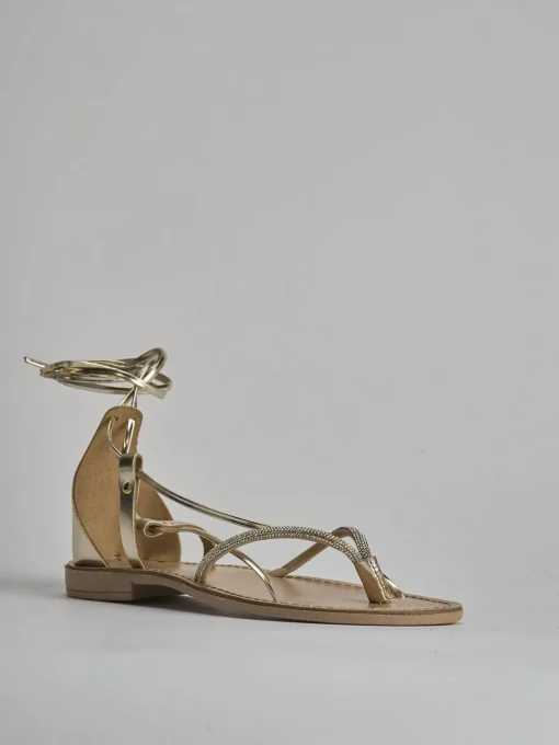Sandalo tacco 1 cm oro pelle