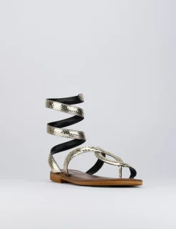 Sandalo tacco 1 cm oro pelle