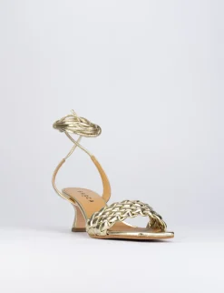 Sandalo tacco 5 cm oro pelle