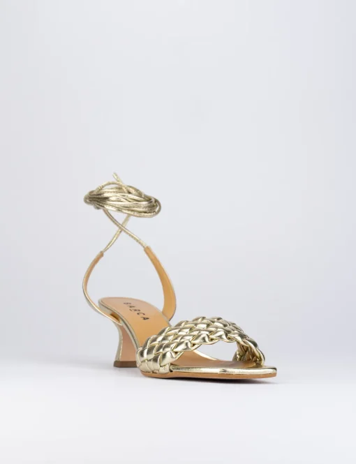 Sandalo tacco 5 cm oro pelle