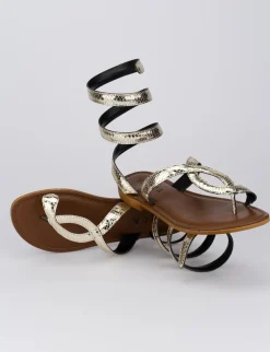 Sandalo tacco 1 cm oro pelle