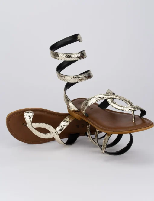 Sandalo tacco 1 cm oro pelle