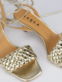 Sandalo tacco 5 cm oro pelle